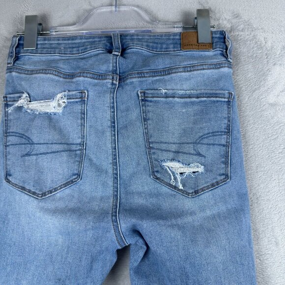 American Eagle Skinny Jeans Size 6 Regular Distressed Light Wash Womens Blue - Picture 4 of 12